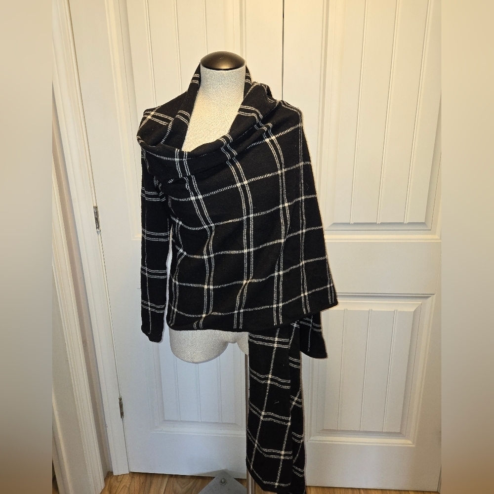 Ralph Lauren Cardigan Sweater Wrap Windowpane Pattern Lambs Wool Size Small